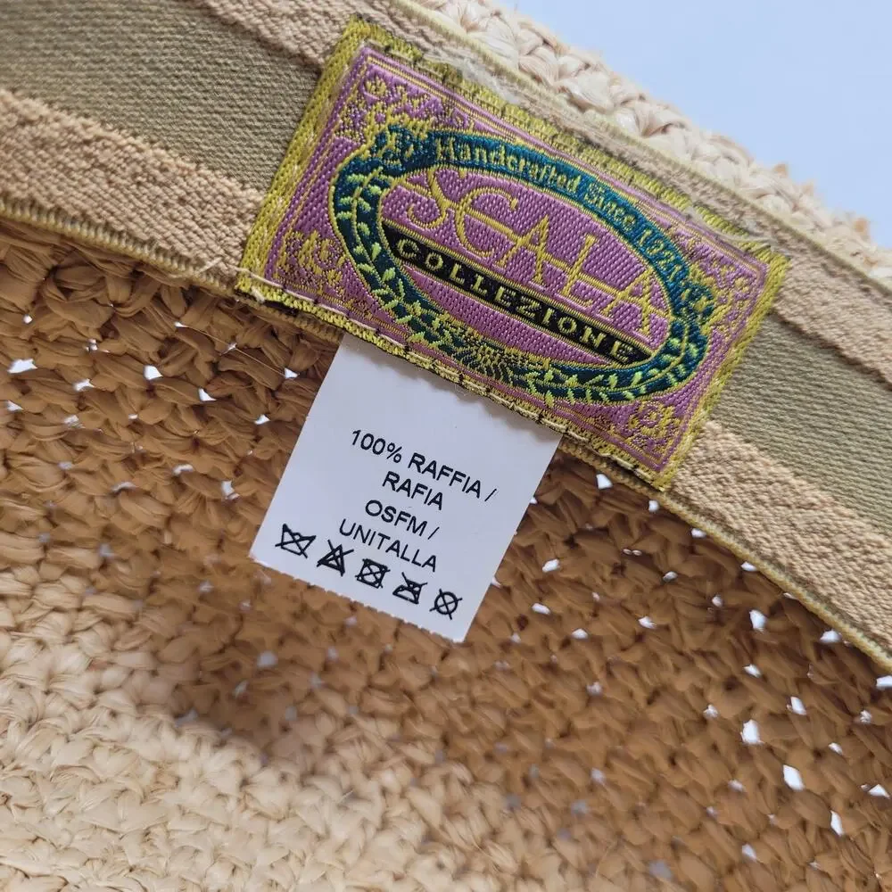 Scala Hat One Size Beige Tan Raffia Crocheted Raffia Packable Crushable L551OS - Picture 9 of 10